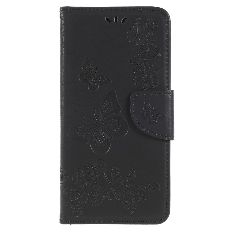 Imprinted Butterfly Flowers Wallet Leather Stand Case for Samsung Galaxy A8 Plus (2018) - Black-3