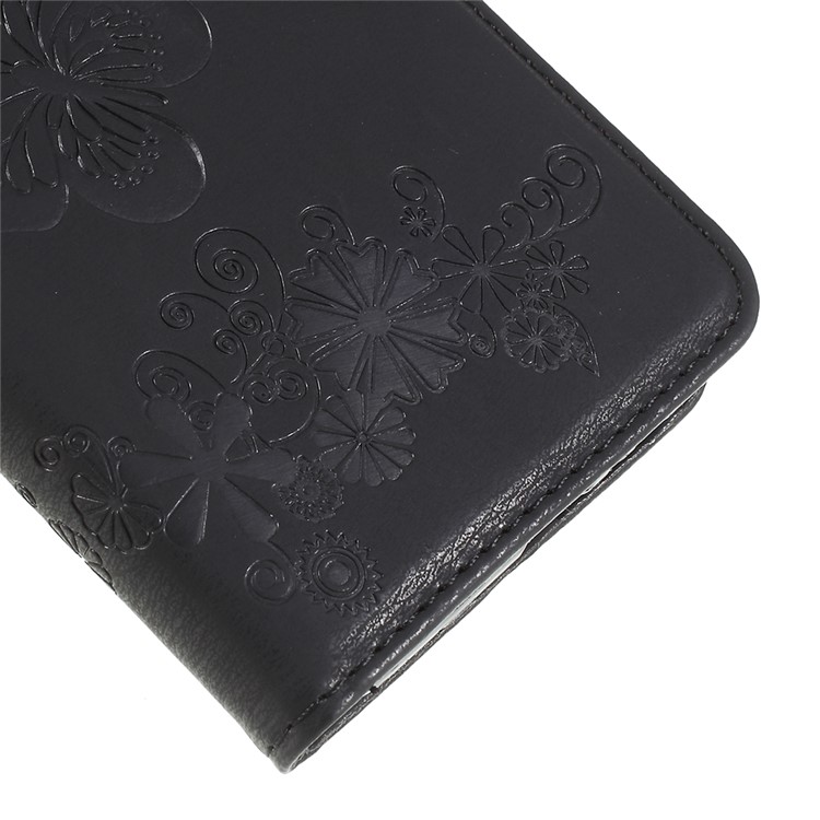 Imprinted Butterfly Flowers Wallet Leather Stand Case for Samsung Galaxy A8 Plus (2018) - Black-4
