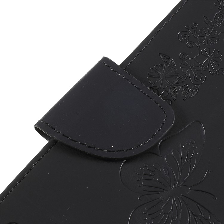 Imprinted Butterfly Flowers Wallet Leather Stand Case for Samsung Galaxy A8 Plus (2018) - Black-7