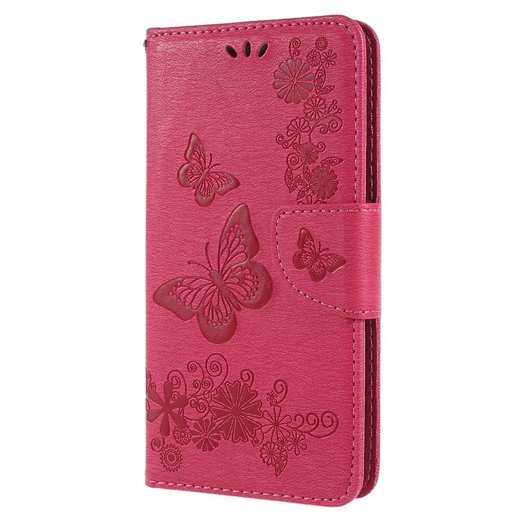 Imprinted Butterfly Flowers Wallet Leather Flip Stand Phone Shell for Samsung Galaxy A8 Plus (2018) - Rose-2