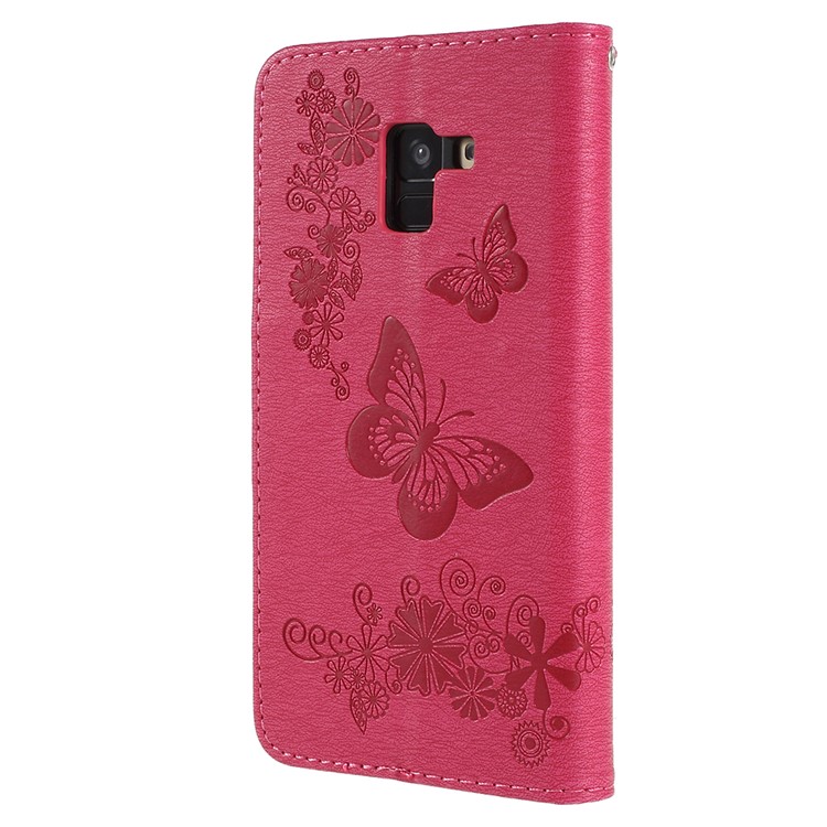 Imprinted Butterfly Flowers Wallet Leather Flip Stand Phone Shell for Samsung Galaxy A8 Plus (2018) - Rose-3