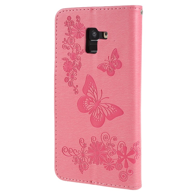 Imprinted Butterfly Flowers Wallet Stand Leather Cell Phone Case for Samsung Galaxy A8 Plus (2018) - Pink-3