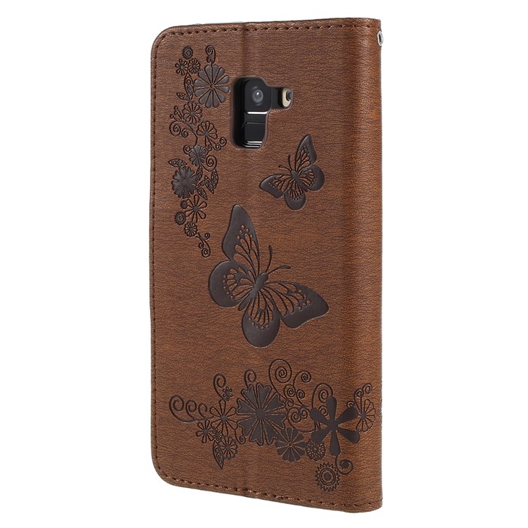 Imprinted Butterfly Flowers Wallet Leather Protection Mobile Phone Case Cover for Samsung Galaxy A8+ (2018) - Brown-3