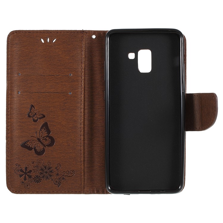 Imprinted Butterfly Flowers Wallet Leather Protection Mobile Phone Case Cover for Samsung Galaxy A8+ (2018) - Brown-7