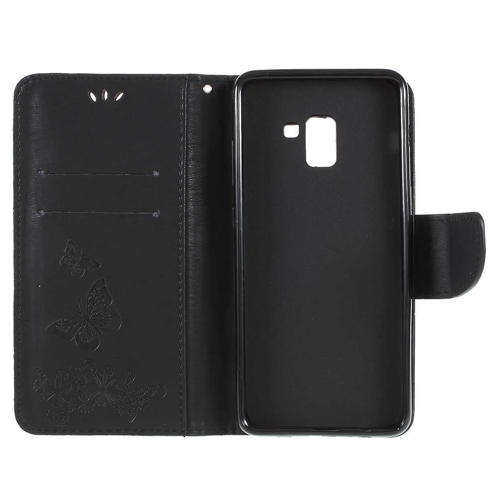 Imprinted Butterfly Flowers Wallet Stand Leather Case for Samsung Galaxy A8 (2018) - Black-3