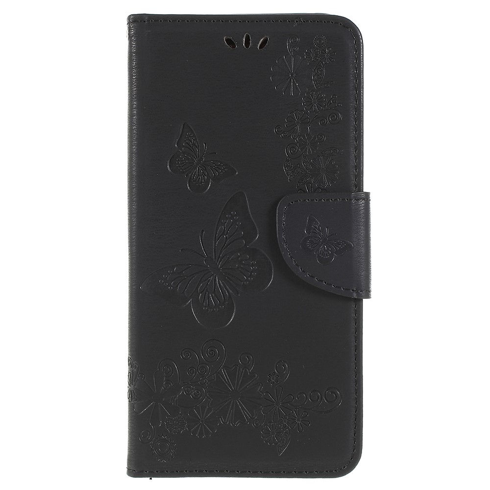 Case de Cuero de Billetera de Flores de Mariposa Impresas Para Samsung Galaxy A8 (2018) - Negro