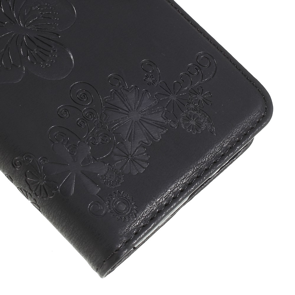 Imprinted Butterfly Flowers Wallet Stand Leather Case for Samsung Galaxy A8 (2018) - Black-7