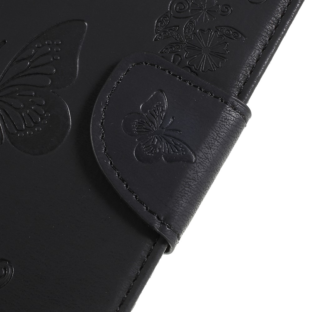 Étui en Cuir du Portefeuille de Fleurs de Papillon Imprimé Pour Samsung Galaxy A8 (2018) - le Noir