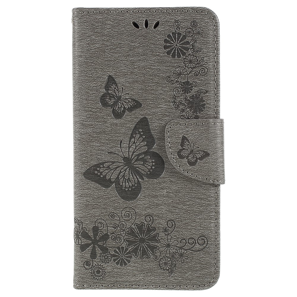 Imprinted Butterfly Flowers Wallet Leather Stand Cover for Samsung Galaxy A8 (2018) - Grey-1