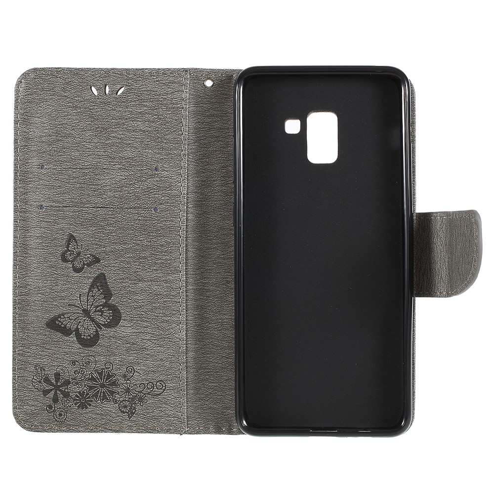 Imprinted Butterfly Flowers Wallet Leather Stand Cover for Samsung Galaxy A8 (2018) - Grey-7