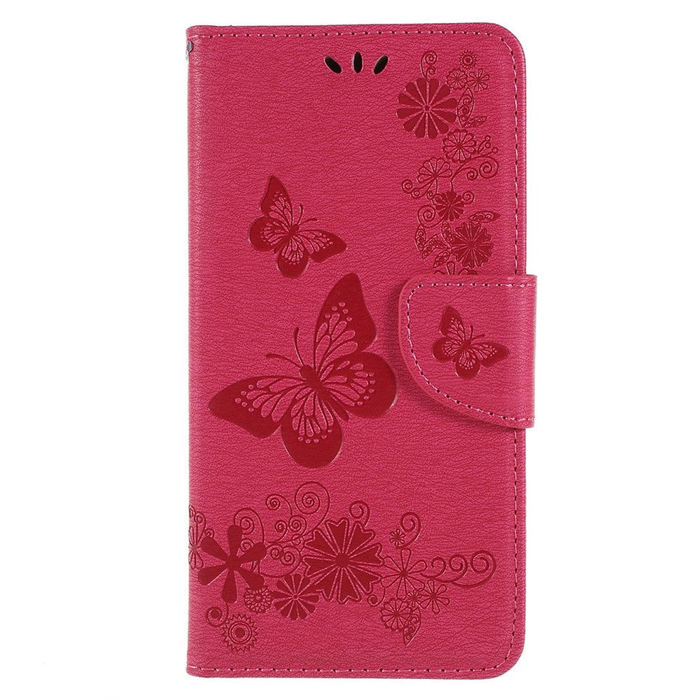 Imprinted Butterfly Flowers Stand Wallet Leather Shell for Samsung Galaxy A8 (2018) - Rose-1