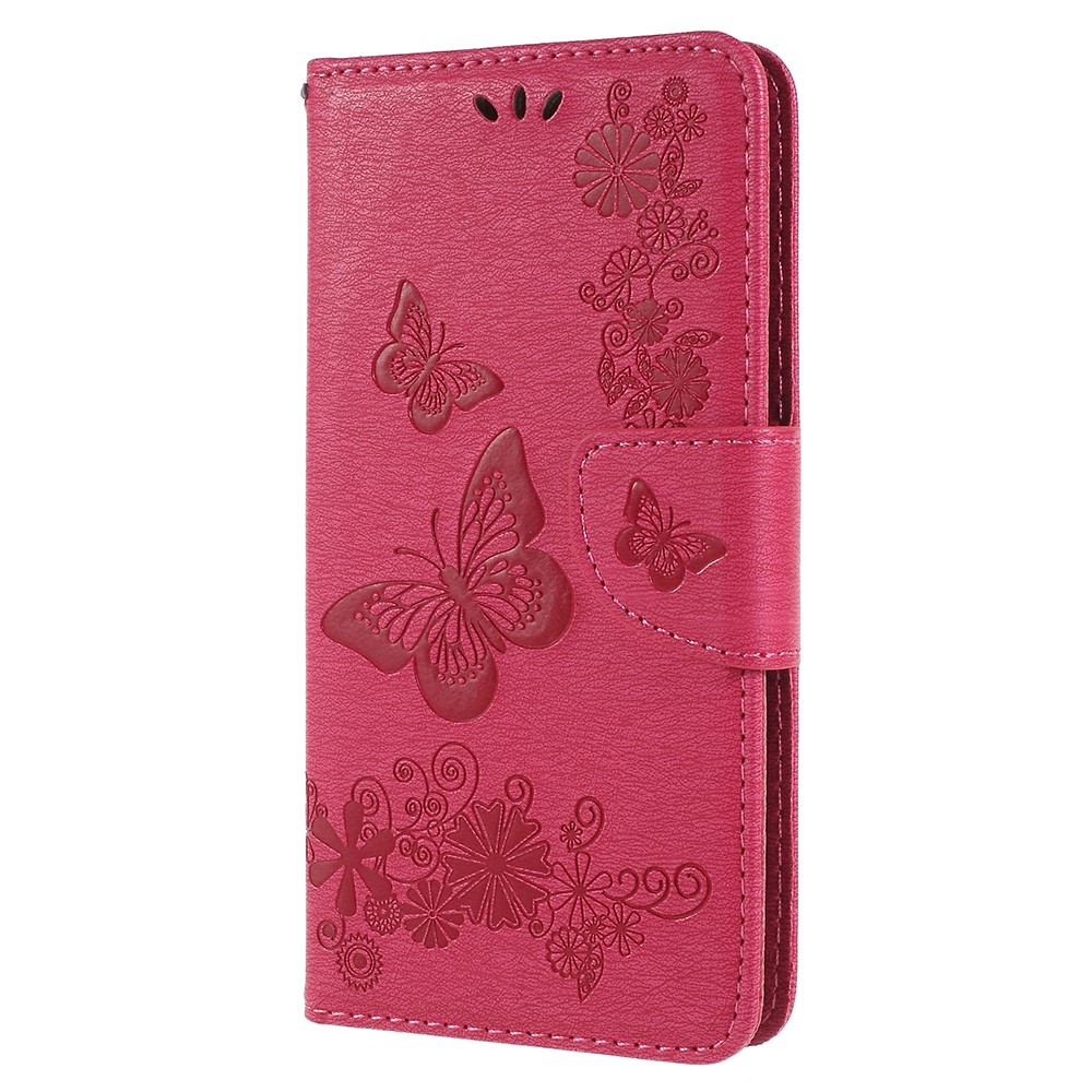 Imprinted Butterfly Flowers Stand Wallet Leather Shell for Samsung Galaxy A8 (2018) - Rose-2