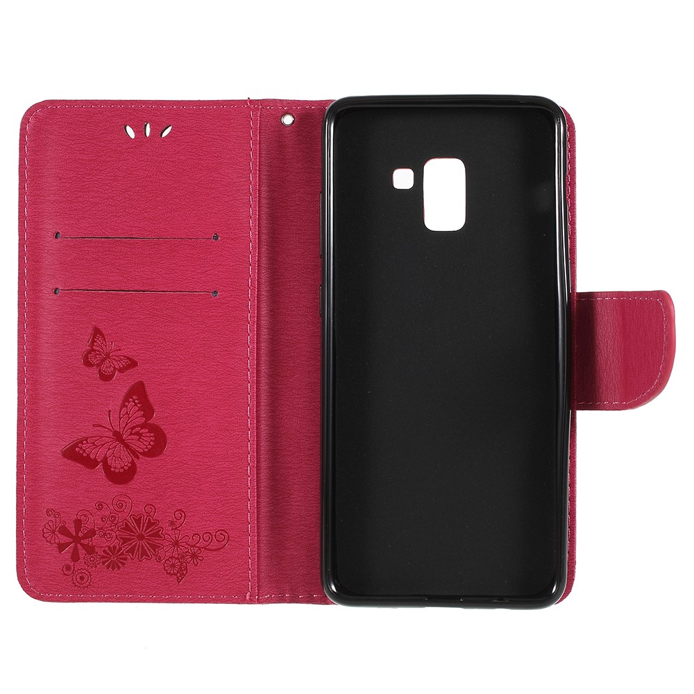 Imprinted Butterfly Flowers Stand Wallet Leather Shell for Samsung Galaxy A8 (2018) - Rose-7