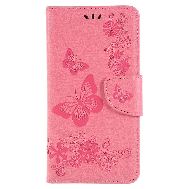 Imprinted Butterfly Flowers PU Leather Wallet Stand Phone Casing for Samsung Galaxy A8 (2018) - Pink-1