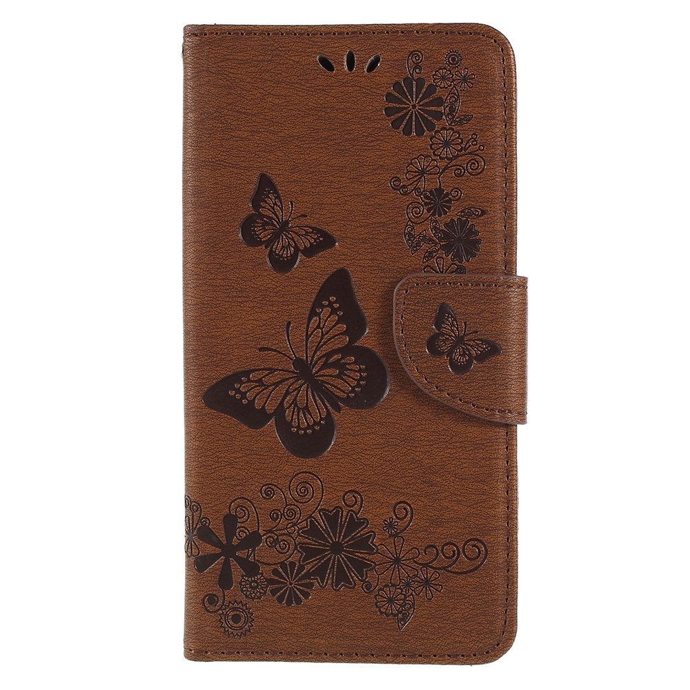 Imprinted Butterfly Flowers Folio Flip Leather Magnetic Wallet Shell for Samsung Galaxy A8 (2018) - Brown-1