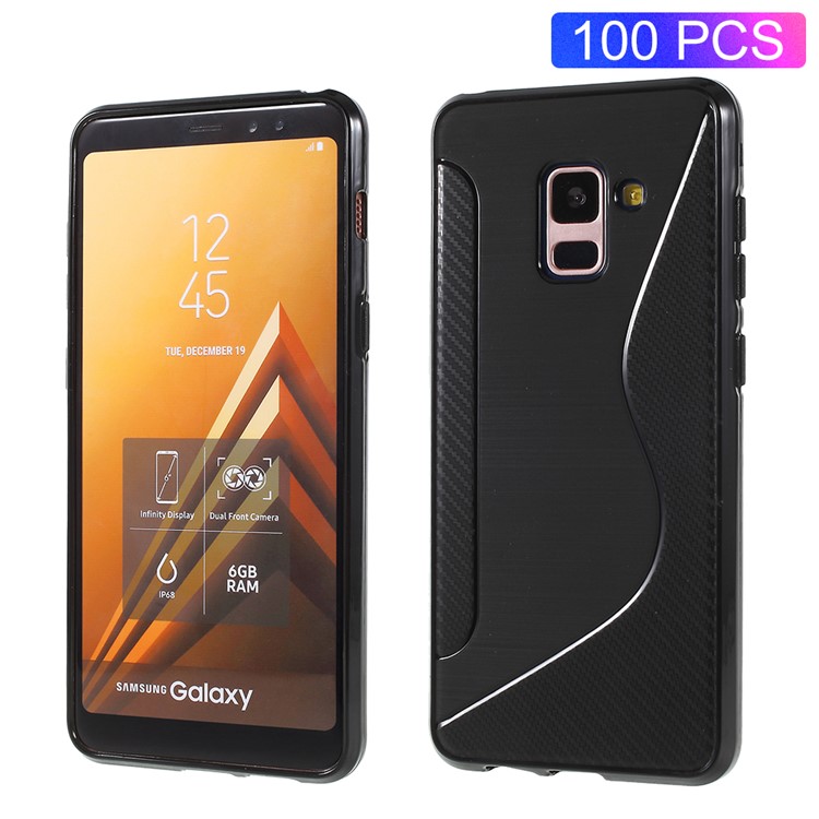 100PCS/Lot S Shape TPU Back Case for Samsung Galaxy A8 (2018) - Black-1