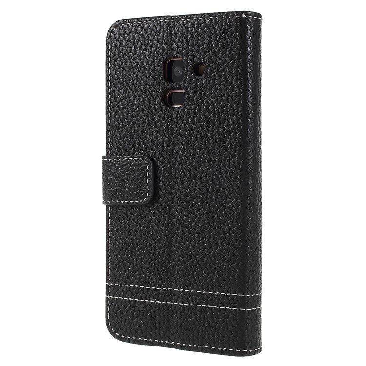 Litchi Texture Wallet Leather Stand Case for Samsung Galaxy A8 (2018) - Black-2