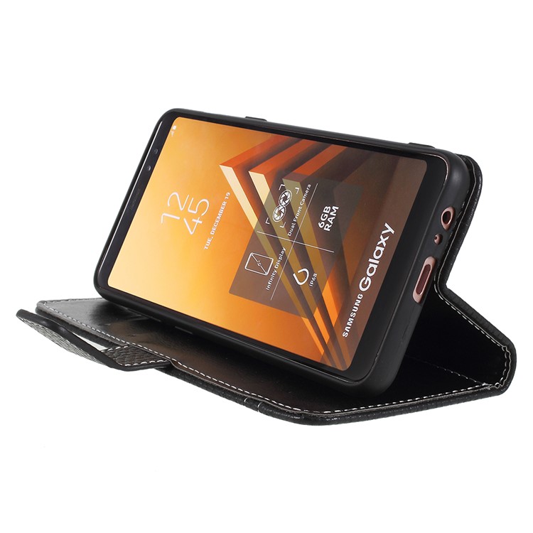 Litchi Texture Wallet Leather Stand Case for Samsung Galaxy A8 (2018) - Black-6