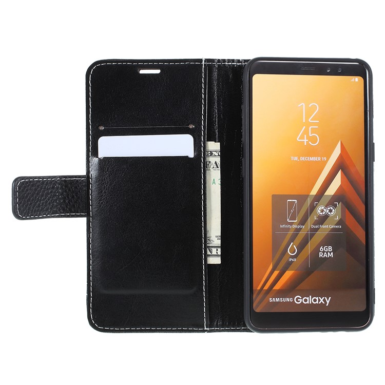 Litchi Texture Wallet Leather Stand Case for Samsung Galaxy A8 (2018) - Black-8