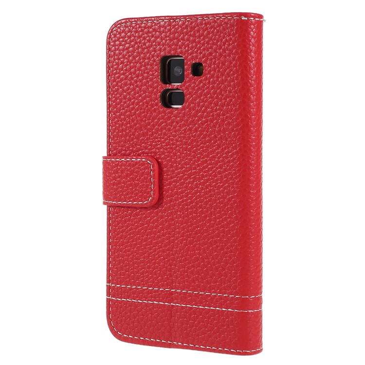 Litchi Texture Wallet Leather Cover with Stand for Samsung Galaxy A8 (2018) - Red-3