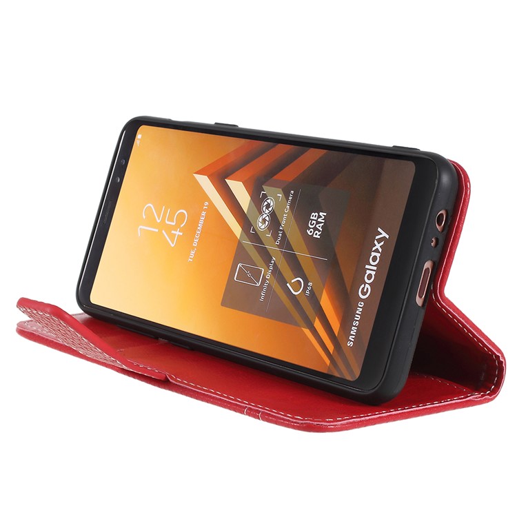 Litchi Texture Wallet Leather Cover with Stand for Samsung Galaxy A8 (2018) - Red-4