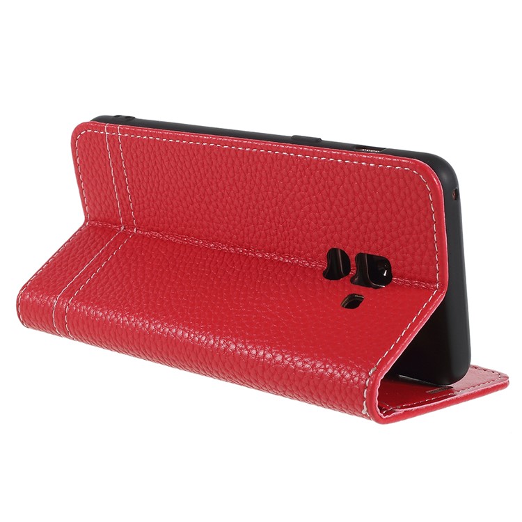 Litchi Texture Wallet Leather Cover with Stand for Samsung Galaxy A8 (2018) - Red-5