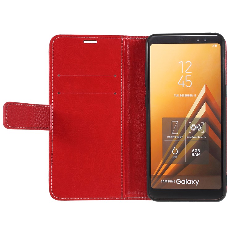 Litchi Texture Wallet Leather Cover with Stand for Samsung Galaxy A8 (2018) - Red-6