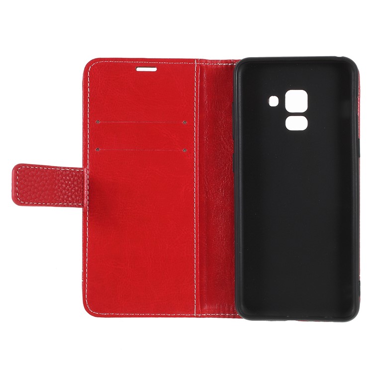 Litchi Texture Wallet Leather Cover with Stand for Samsung Galaxy A8 (2018) - Red-7