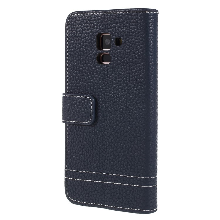 Litchi Texture PU Leather Wallet Stand Mobile Case for Samsung Galaxy A8 (2018) - Dark Blue-3