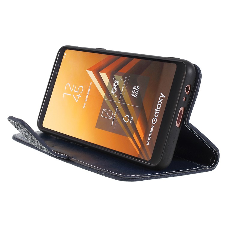 Litchi Texture PU Leather Wallet Stand Mobile Case for Samsung Galaxy A8 (2018) - Dark Blue-4