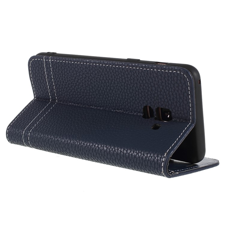 Litchi Texture PU Leather Wallet Stand Mobile Case for Samsung Galaxy A8 (2018) - Dark Blue-5