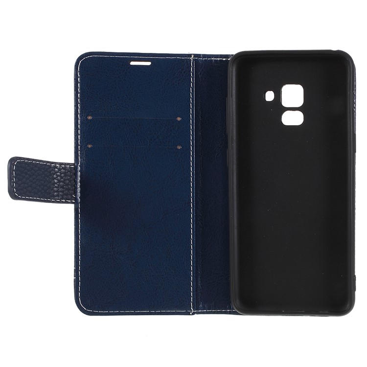 Litchi Texture PU Leather Wallet Stand Mobile Case for Samsung Galaxy A8 (2018) - Dark Blue-7