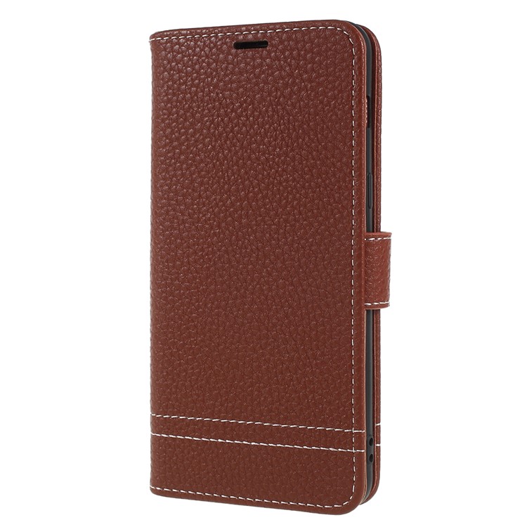 Litchi Texture PU Leather Wallet Stand Mobile Cover for Samsung Galaxy A8 (2018) - Brown-2