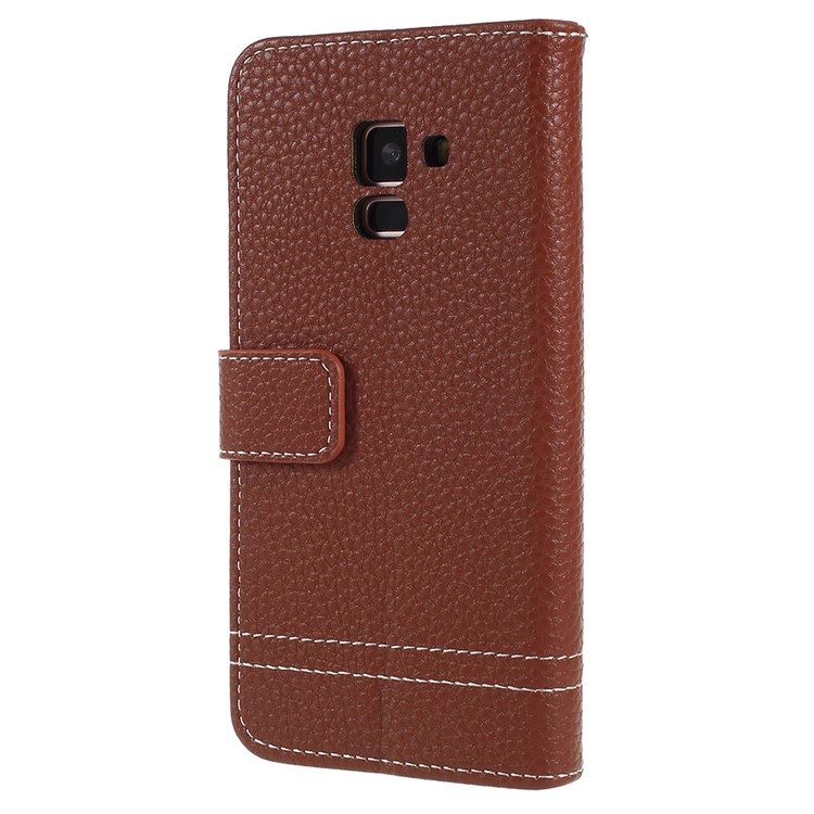 Litchi Texture PU Leather Wallet Stand Mobile Cover for Samsung Galaxy A8 (2018) - Brown-3
