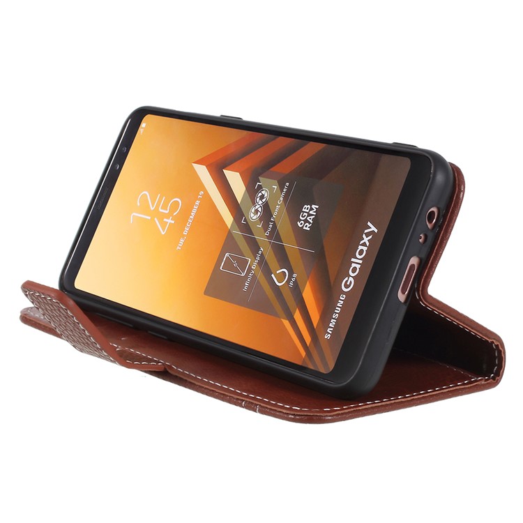 Litchi Texture PU Leather Wallet Stand Mobile Cover for Samsung Galaxy A8 (2018) - Brown-4