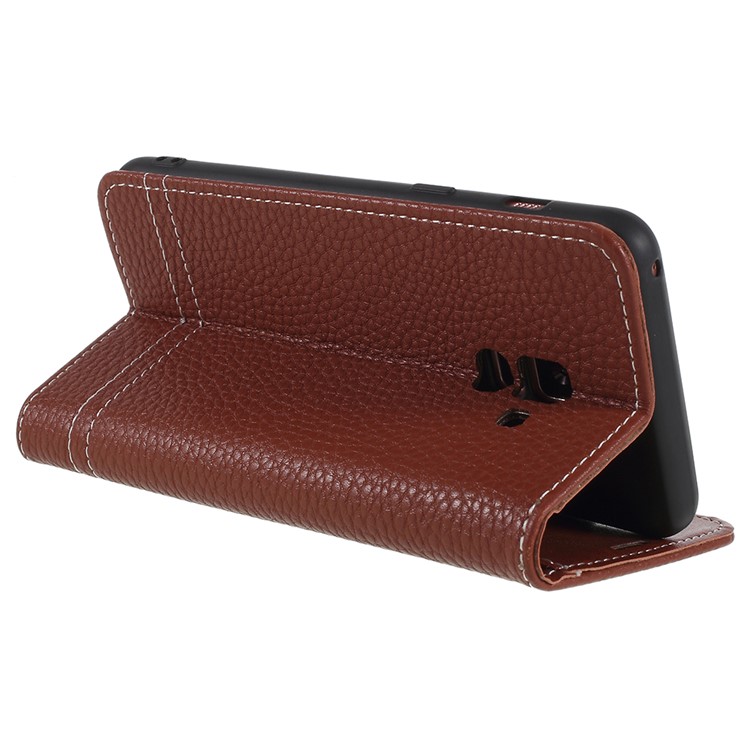 Litchi Texture PU Leather Wallet Stand Mobile Cover for Samsung Galaxy A8 (2018) - Brown-5