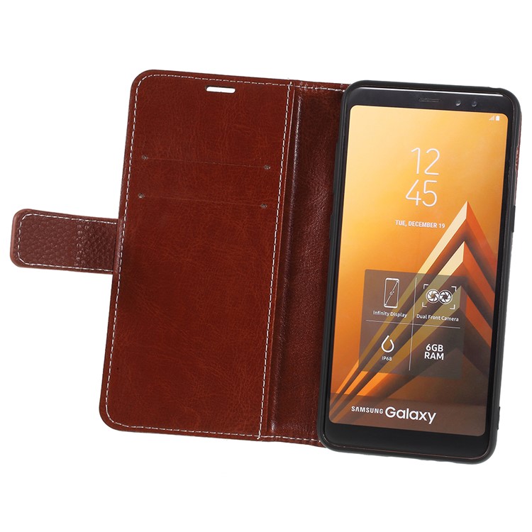 Litchi Texture PU Leather Wallet Stand Mobile Cover for Samsung Galaxy A8 (2018) - Brown-6
