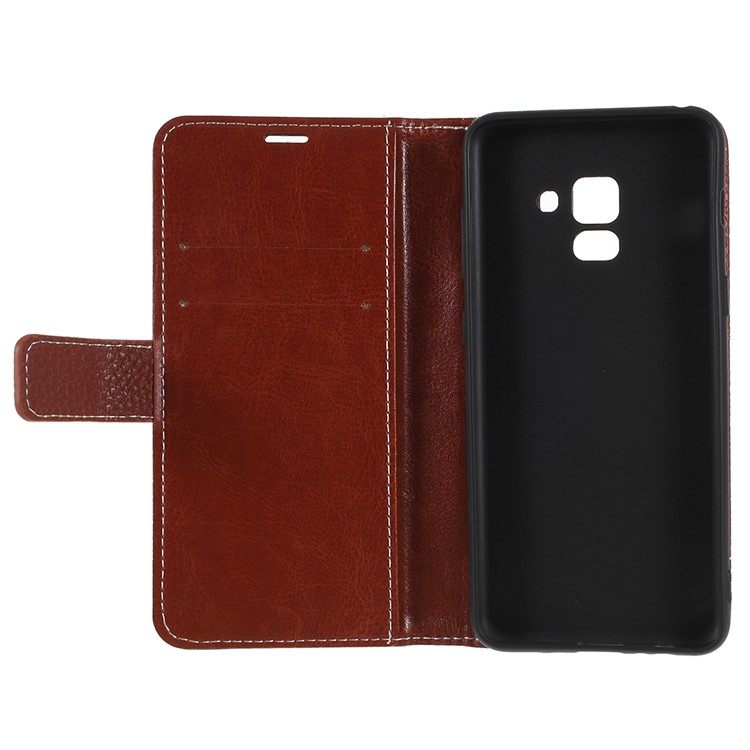 Litchi Texture PU Leather Wallet Stand Mobile Cover for Samsung Galaxy A8 (2018) - Brown-7