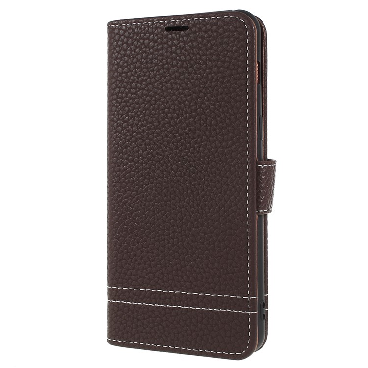 Litschi Textur PU Leder Brieftasche Mobile Shell Für Samsung Galaxy A8 (2018) - Kaffee-2