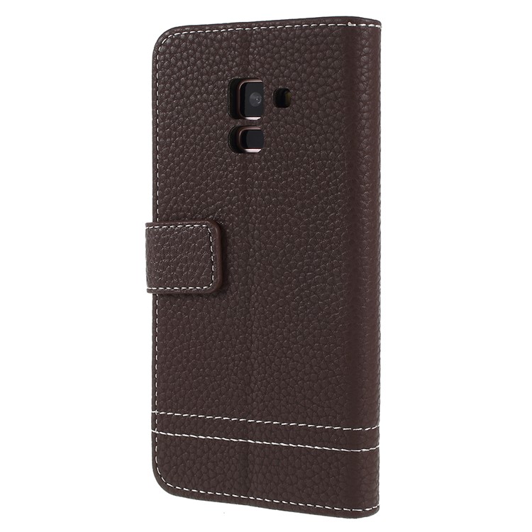 Litschi Textur PU Leder Brieftasche Mobile Shell Für Samsung Galaxy A8 (2018) - Kaffee-3