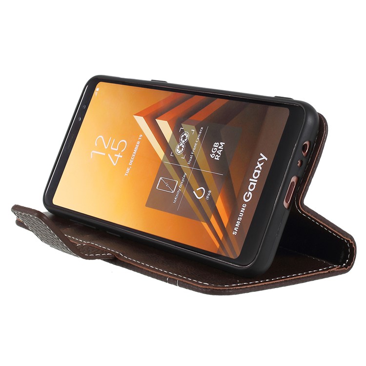 Litschi Textur PU Leder Brieftasche Mobile Shell Für Samsung Galaxy A8 (2018) - Kaffee-4