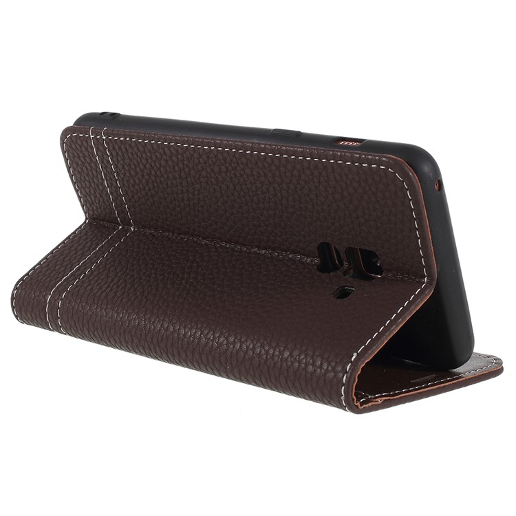 Litschi Textur PU Leder Brieftasche Mobile Shell Für Samsung Galaxy A8 (2018) - Kaffee-5