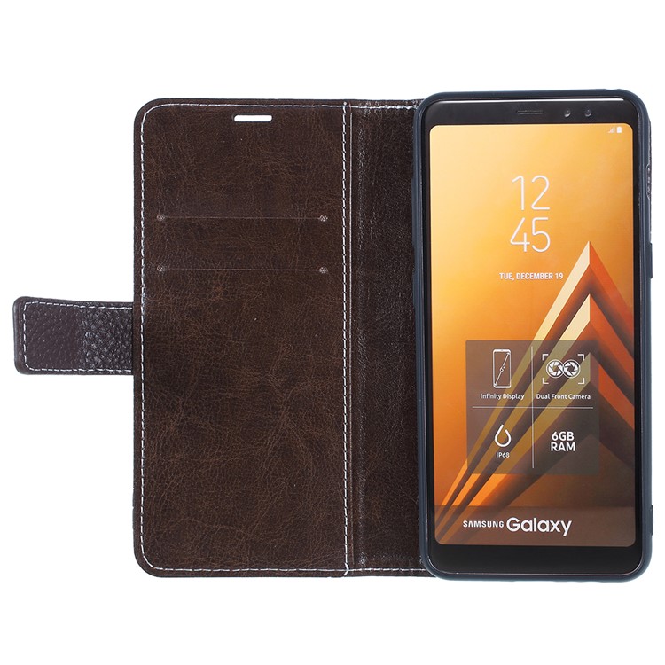 Litschi Textur PU Leder Brieftasche Mobile Shell Für Samsung Galaxy A8 (2018) - Kaffee-6