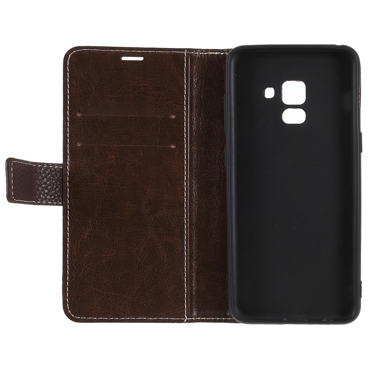 Litschi Textur PU Leder Brieftasche Mobile Shell Für Samsung Galaxy A8 (2018) - Kaffee-7