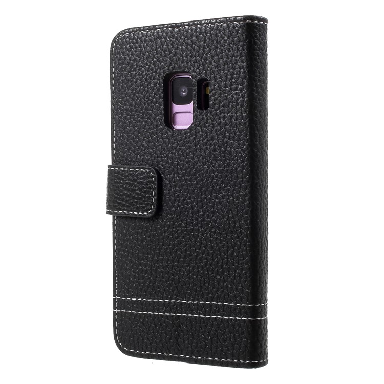 Litchi Texture Wallet Stand Leather Case for Samsung Galaxy S9 SM-G960 - Black-2