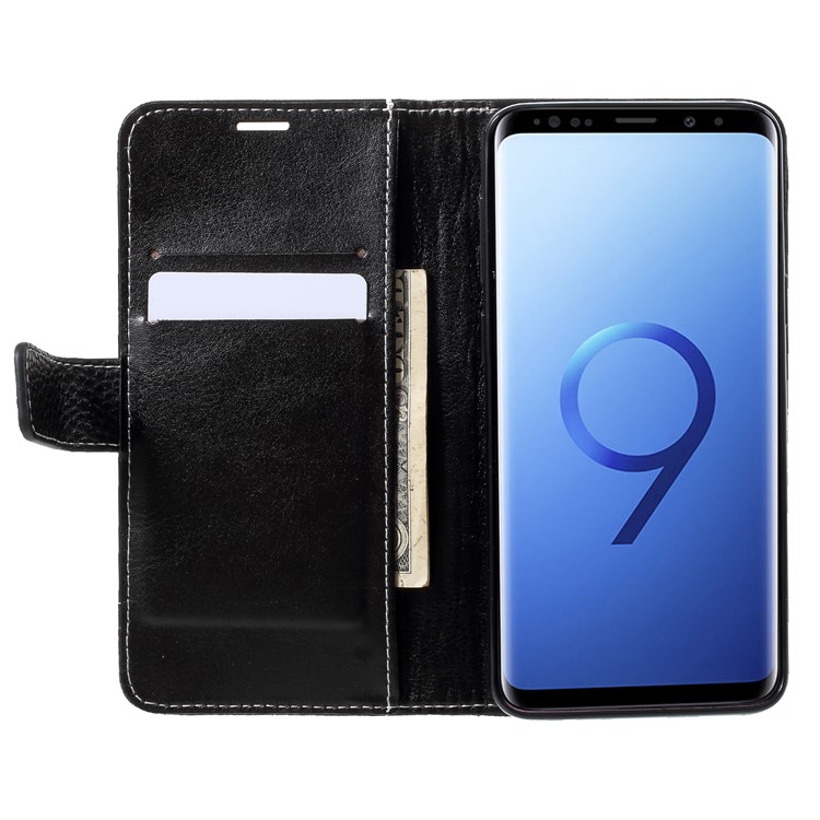 Litchi Texture Wallet Stand Leather Case for Samsung Galaxy S9 SM-G960 - Black-6