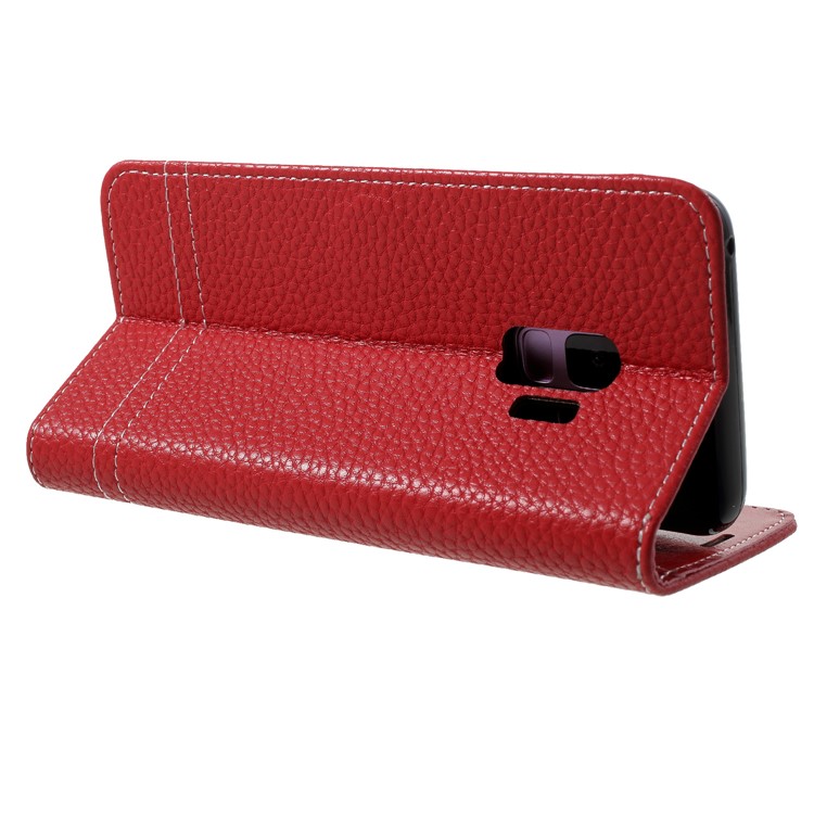 Litchi Texture Wallet Stand Leather Phone Cover for Samsung Galaxy S9 SM-G960 - Red-5