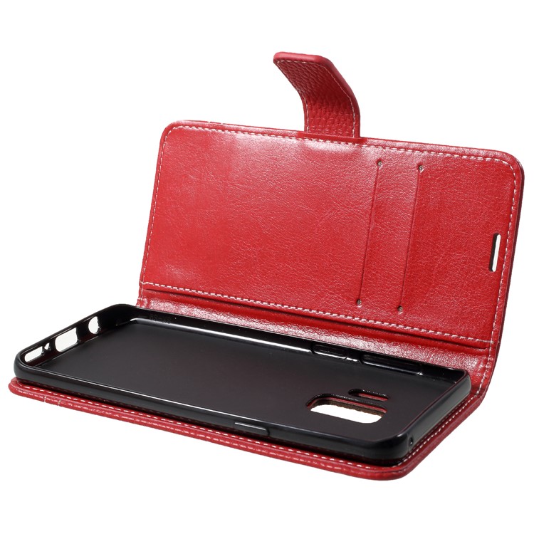 Litchi Texture Wallet Stand Leather Phone Cover for Samsung Galaxy S9 SM-G960 - Red-6