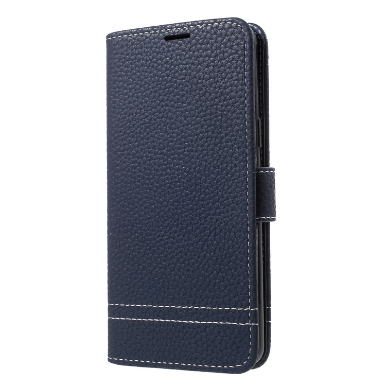 Litchi Texture Wallet Stand Leather Mobile Shell for Samsung Galaxy S9 SM-G960 - Dark Blue-3