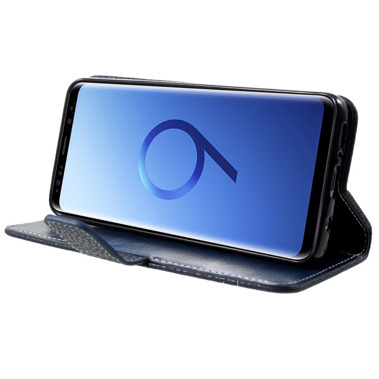Litchi Texture Wallet Stand Leather Mobile Shell for Samsung Galaxy S9 SM-G960 - Dark Blue-4